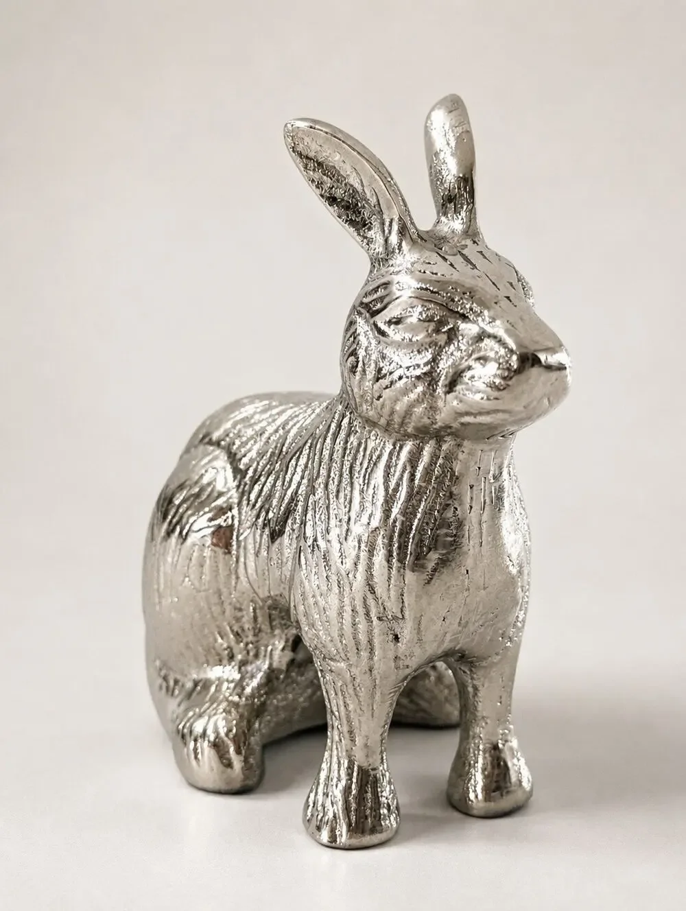 Cast Aluminum Rabbit Hare Figurine Silver Metal Sculpture 4.5”